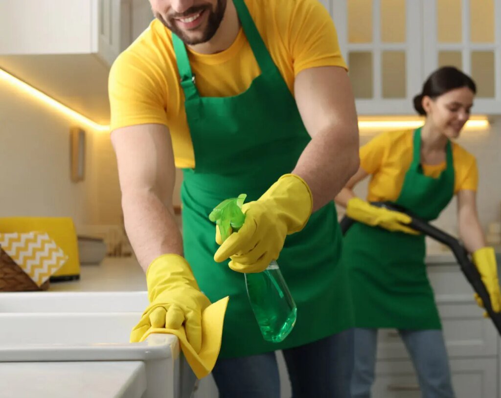 House cleaning Toronto — cleaner using eco-friendly products in a Toronto home
